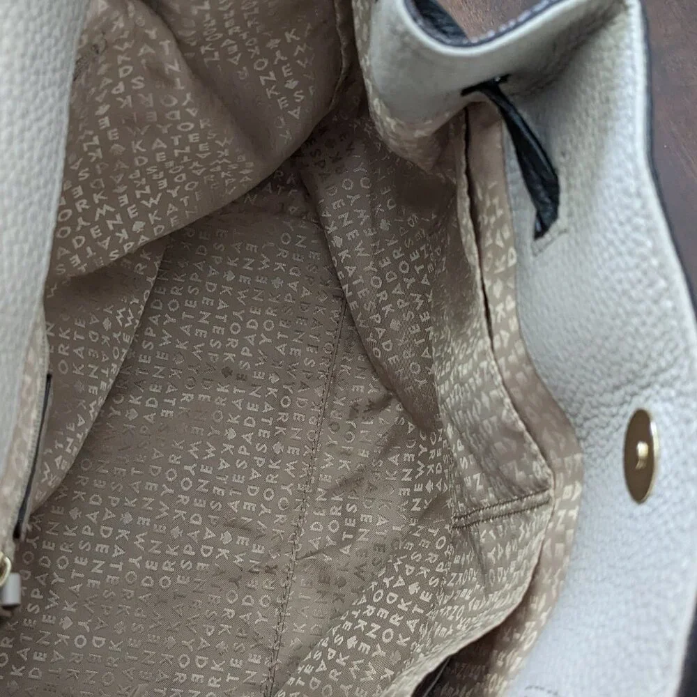 Kate Spade New York Leila Pebble Leather Drawstring Flap Backpack Beige Black